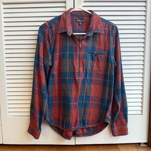 Toad&Co Women’s Bodie Dos Quarter Zip Red and Blue Plaid Flannel Shirt